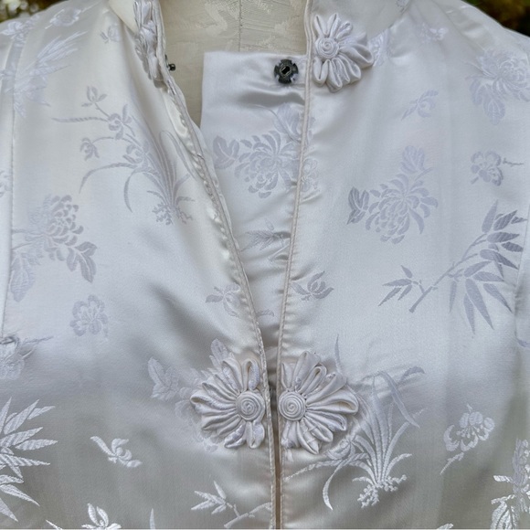 Double Peach Silk Elegant Ivory Qipao Cheongsam Floral Embroidered Robe Sz Lrg - Picture 9 of 12
